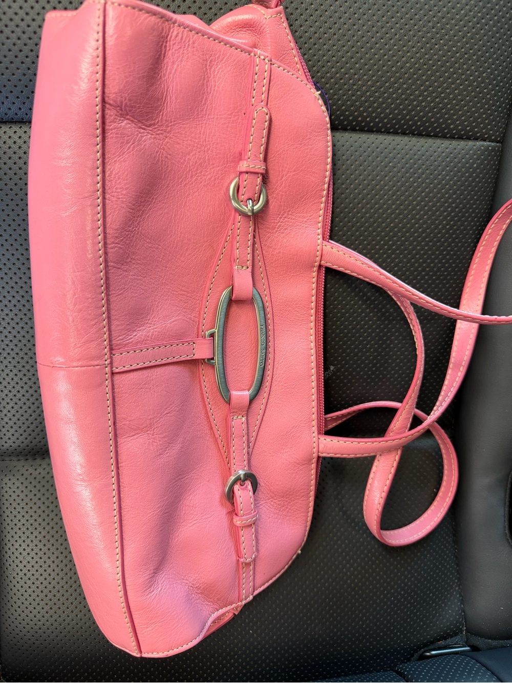 Franco Sarto Pink Leather Shoulder Tote with Ring Hardware